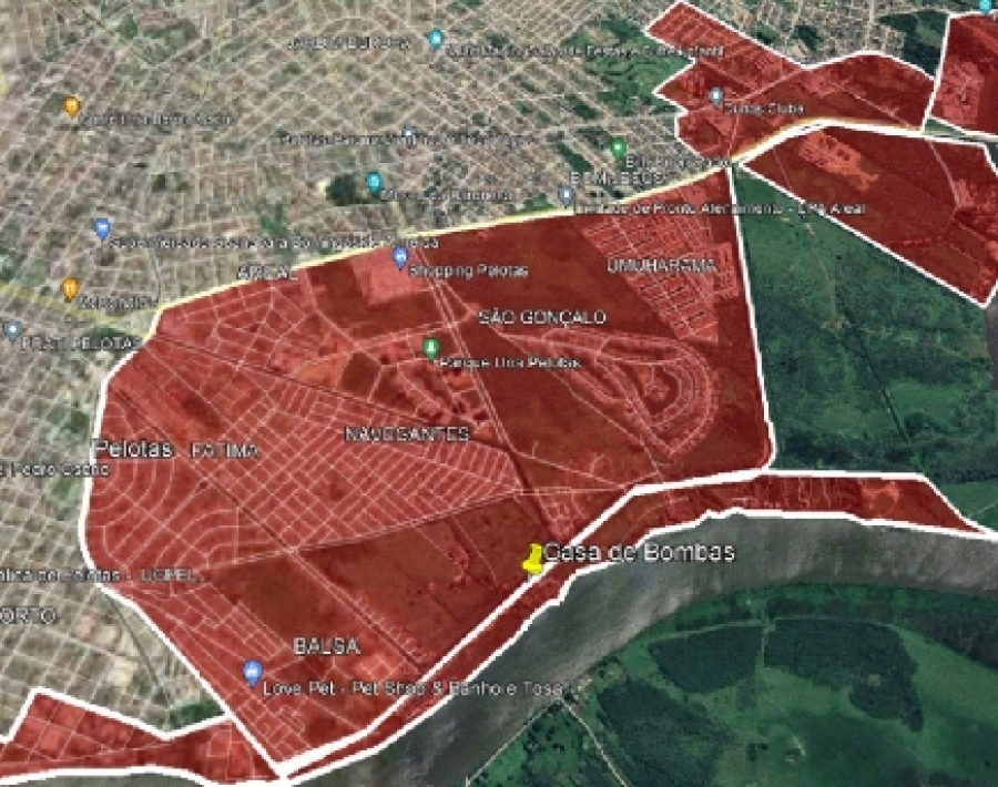 Prefeitura de Pelotas divulga mapa solicitando que população deixe áreas de risco